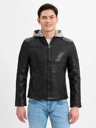 Finshley & Harding Lederjacke Cyprus Schwarz/Grau/Dunkelgrau