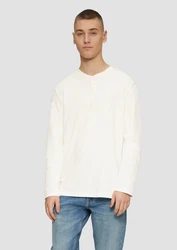 QS Langarmshirt Gewaschenes Henley-Longsleeve Weiß/Creme