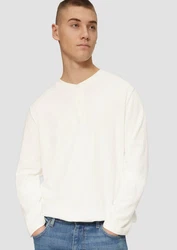QS Langarmshirt Gewaschenes Henley-Longsleeve Weiß/Creme