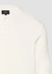 QS Langarmshirt Gewaschenes Henley-Longsleeve Weiß/Creme