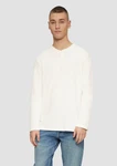 QS Langarmshirt Gewaschenes Henley-Longsleeve Weiß/Creme