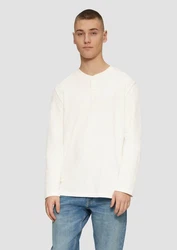 QS Langarmshirt Gewaschenes Henley-Longsleeve Weiß/Creme