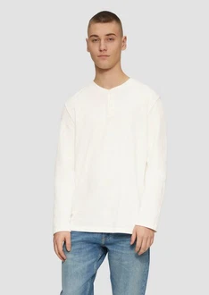 QS Langarmshirt Gewaschenes Henley-Longsleeve Weiß/Creme