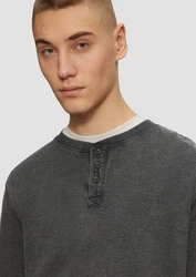 QS Langarmshirt Gewaschenes Henley-Longsleeve Dunkelgrau/Hellgrau/Grau