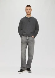 QS Langarmshirt Gewaschenes Henley-Longsleeve Dunkelgrau/Hellgrau/Grau