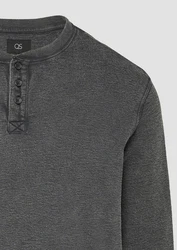 QS Langarmshirt Gewaschenes Henley-Longsleeve Dunkelgrau/Hellgrau/Grau