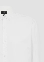QS Langarmhemd Regular Fit mit Logostickerei Weiß/Creme