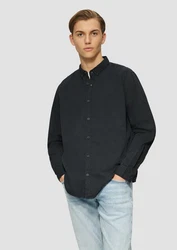 QS Langarmhemd Regular Fit mit Logostickerei Schwarz/Hellblau/Rot