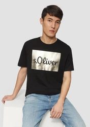 s.Oliver Kurzarmshirt T-Shirt mit Print Artwork Gold/Silber