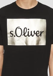s.Oliver Kurzarmshirt T-Shirt mit Print Artwork Gold/Silber
