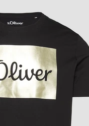 s.Oliver Kurzarmshirt T-Shirt mit Print Artwork Gold/Silber