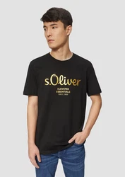 s.Oliver Kurzarmshirt T-Shirt mit Print Artwork Gold/Silber