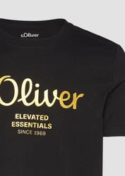 s.Oliver Kurzarmshirt T-Shirt mit Print Artwork Gold/Silber