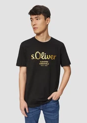 s.Oliver Kurzarmshirt T-Shirt mit Print Artwork Gold/Silber