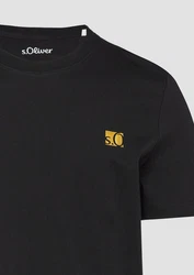 s.Oliver Kurzarmshirt T-Shirt mit Print Artwork Gold/Silber