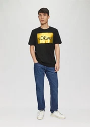 s.Oliver Kurzarmshirt T-Shirt mit Print Artwork Gold/Silber