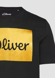 s.Oliver Kurzarmshirt T-Shirt mit Print Artwork Gold/Silber
