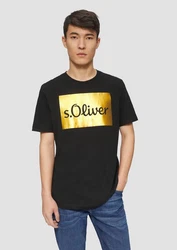 s.Oliver Kurzarmshirt T-Shirt mit Print Artwork Gold/Silber