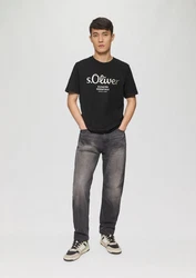 s.Oliver Kurzarmshirt T-Shirt mit Print Artwork Gold/Silber
