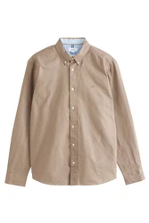 Next Langarmhemd Slim Fit Oxfordhemd Braun/Khaki/Beige
