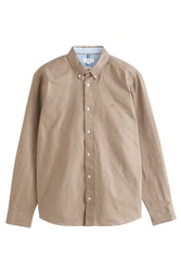Next Langarmhemd Slim Fit Oxfordhemd Braun/Khaki/Beige
