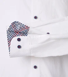 Redmond Langarmhemd Comfort Fit Dunkelblau/Weiß/Creme