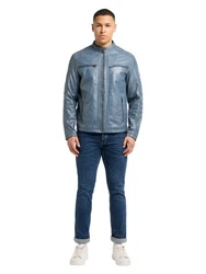 Bruno Banani Lederjacke MADDOX Blau/Dunkelblau/Grau