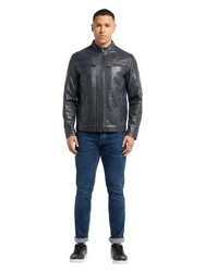 Bruno Banani Lederjacke MADDOX Dunkelblau/Dunkelgrau/Blau