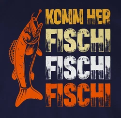 Shirtracer Rundhalsshirt Geschenk für Angler Komm Fischi Fischi Fischi Angeln Geschenk Männ Angler Geschenke Dunkelblau/Blau/Rot