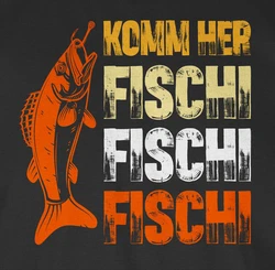 Shirtracer Rundhalsshirt Geschenk für Angler Komm Fischi Fischi Fischi Angeln Geschenk Männ Angler Geschenke Schwarz/Rot/Orange/Rosa/Hellgrau