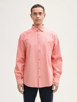 TOM TAILOR Langarmhemd Regular Fit Hemd Rosa/Rot/Orange