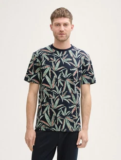 TOM TAILOR T-Shirt mit Muster Schwarz/Grün/Dunkelgrün/Mischfarben