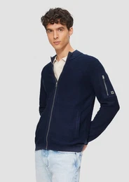 Strickjacke Strickjacke mit Flammgarnstruktur und Stehkragen