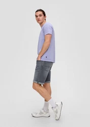 QS Cargoshorts Regular Denim-Look Shorts Lila/Hellgrau