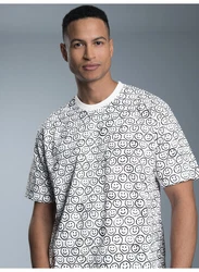 Trigema T-Shirt mit freundlichem Smiley-Muster Weiß/Schwarz/Grau/Hellblau/Orange