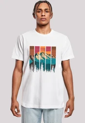F4NT4STIC T-Shirt Berg Sonnenuntergang Retro Braun/Türkis/Weiß/Orange/Rot/Beige