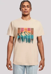 F4NT4STIC T-Shirt Berg Sonnenuntergang Retro Beige/Khaki/Braun/Gelb/Türkis