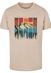 F4NT4STIC T-Shirt Berg Sonnenuntergang Retro Beige/Khaki/Braun/Gelb/Türkis