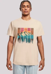 F4NT4STIC T-Shirt Berg Sonnenuntergang Retro Beige/Khaki/Braun/Gelb/Türkis