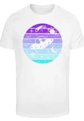F4NT4STIC T-Shirt Retro Alien Weltraum Sonnenuntergang Weiß/Lila/Mischfarben/Fliederfarben/Hellblau