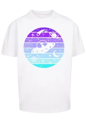 F4NT4STIC T-Shirt Retro Alien Weltraum Sonnenuntergang Weiß/Mischfarben/Lila/Grau