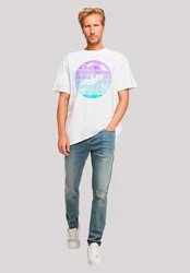 F4NT4STIC T-Shirt Retro Alien Weltraum Sonnenuntergang Weiß/Mischfarben/Lila/Grau