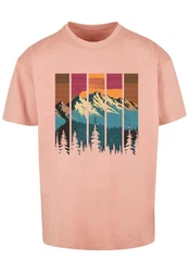 F4NT4STIC T-Shirt Berg Sonnenuntergang Retro Rosa/Braun/Orange/Türkis