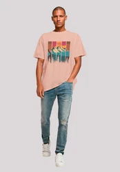 F4NT4STIC T-Shirt Berg Sonnenuntergang Retro Rosa/Braun/Orange/Türkis
