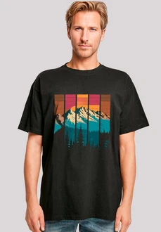 F4NT4STIC T-Shirt Berg Sonnenuntergang Retro Braun/Türkis/Mischfarben/Schwarz/Rot/Beige F4NT4STIC T-Shirt Berg Sonnenuntergang Retro Braun/Türkis/Mischfarben/Schwarz/Rot/Beige