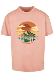 F4NT4STIC T-Shirt Sonnenuntergang Berglandschaft Rosa/Orange/Beige