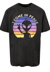 F4NT4STIC T-Shirt Alien Peace Sunset Schwarz/Rot/Lila/Orange