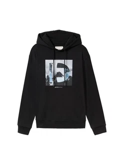 TOM TAILOR Denim Sweatshirt Hoodie mit Print hellblau/grau/hellgrau/schwarz