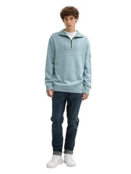 TOM TAILOR Strickpullover Troyer Relaxed Fit Blau/Grau/Hellblau/Türkis