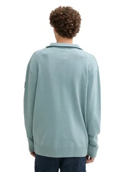 TOM TAILOR Strickpullover Troyer Relaxed Fit Blau/Grau/Hellblau/Türkis